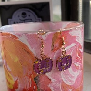 NEW “Stained Glass” Purple Pumpkin Earrings Witchy
